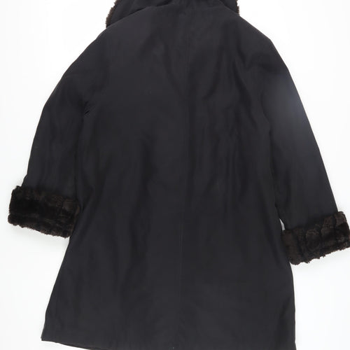 BHS Women's Black Overcoat with Fur Trim, Size 12