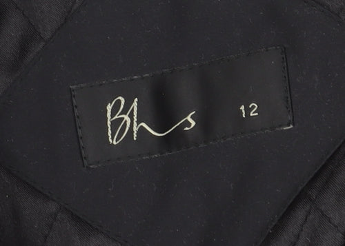 BHS Women's Black Overcoat with Fur Trim, Size 12