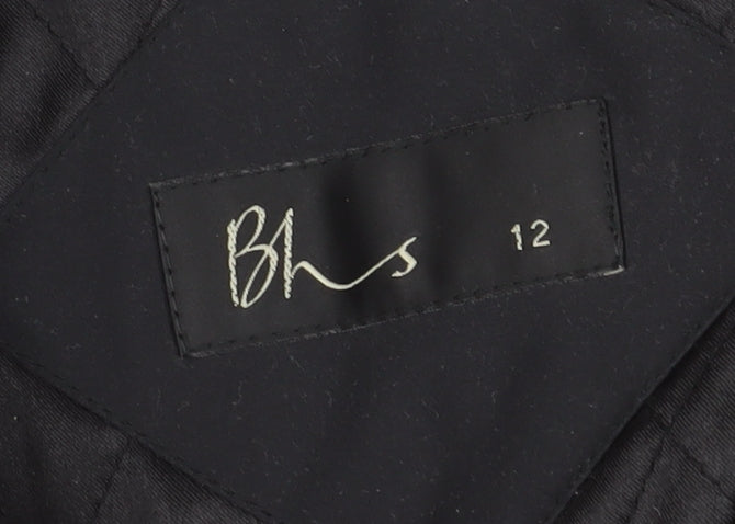 BHS Women's Black Overcoat with Fur Trim, Size 12