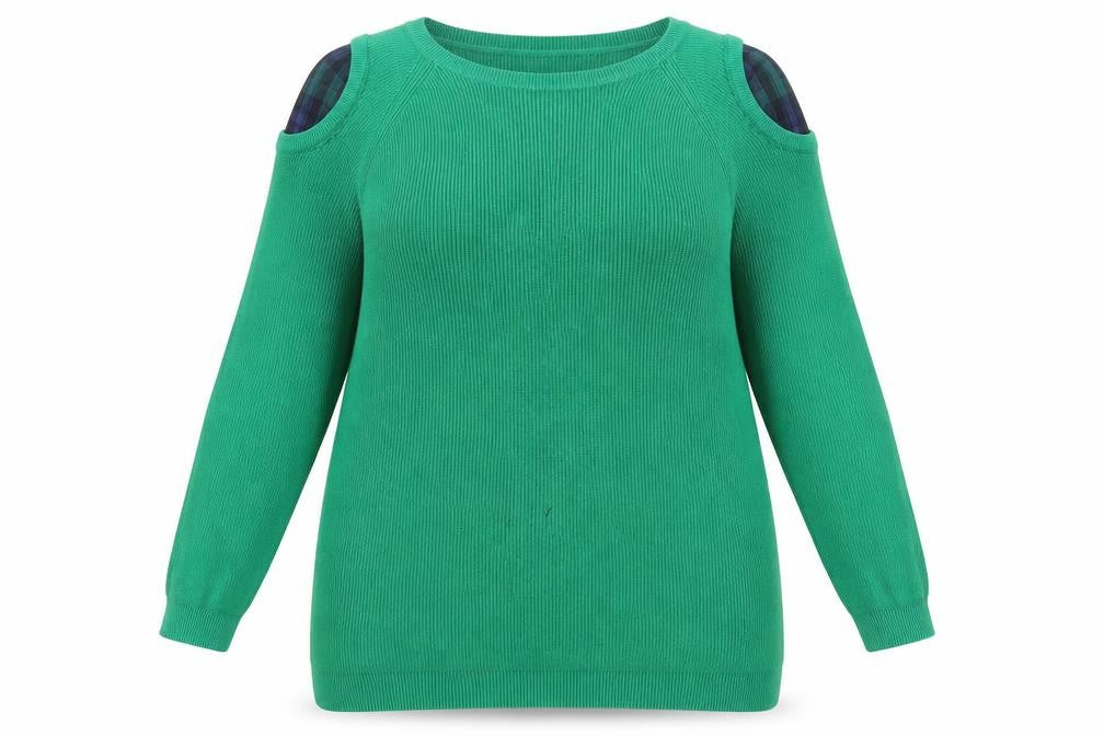 Front view of Dorothy Perkins Women's Green Cold Shoulder Jumper