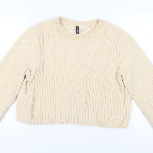 H&M Women's Beige Pullover Jumper L - Cozy Crew Neck