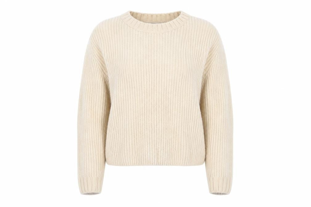 Front view of H&M Women's Beige jumper L - Cozy Crew Neck