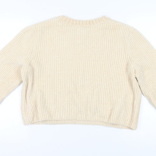 H&M Women's Beige Pullover Jumper L - Cozy Crew Neck