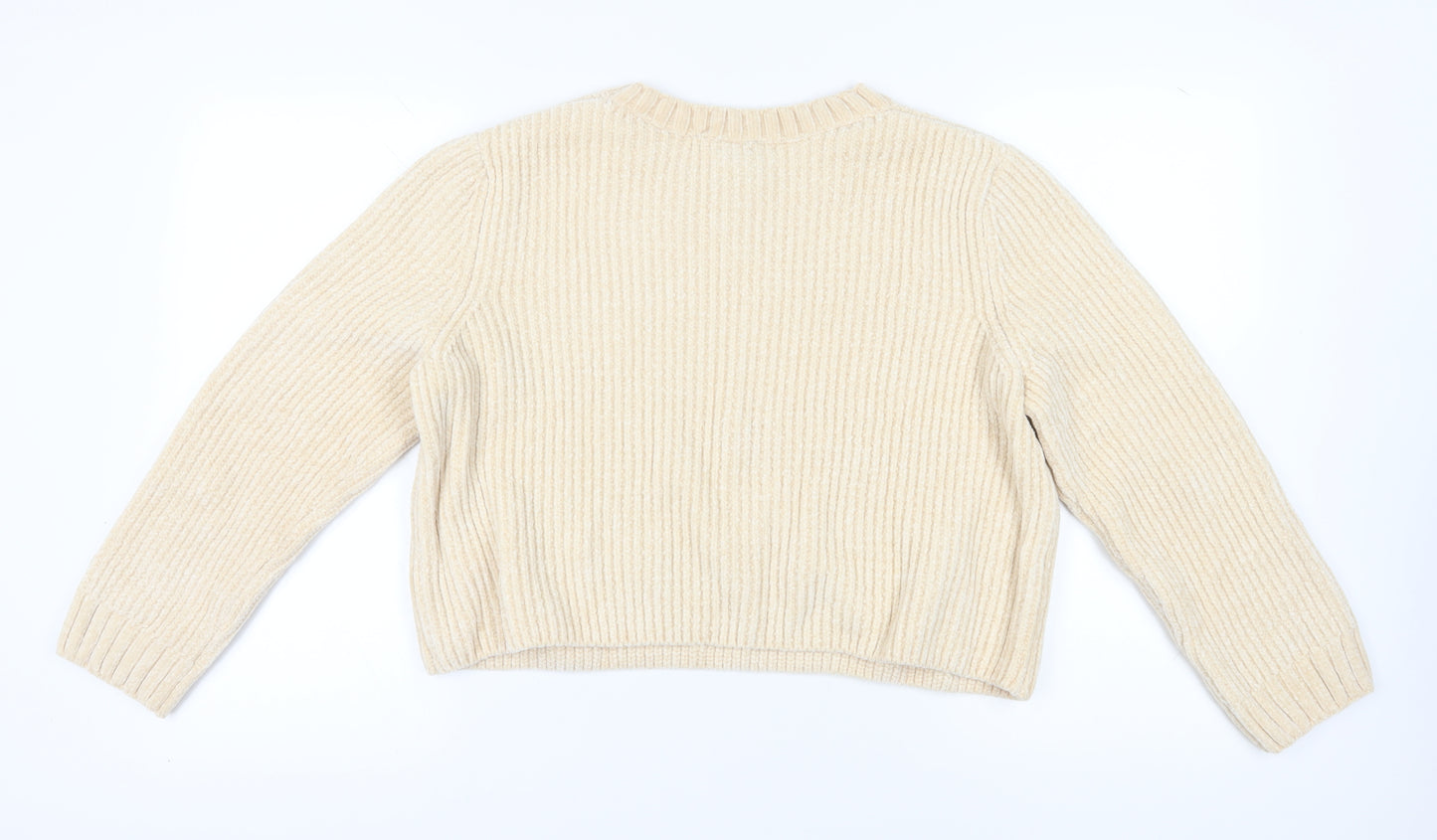 H&M Women's Beige Pullover Jumper L - Cozy Crew Neck