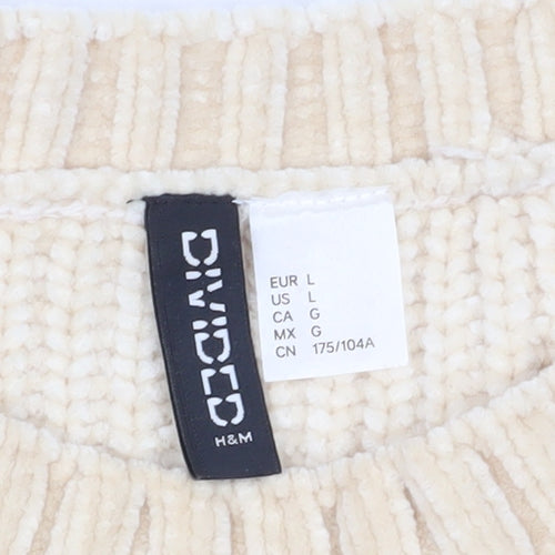 H&M Women's Beige Pullover Jumper L - Cozy Crew Neck