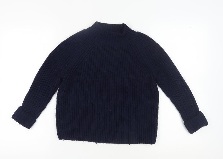 Topshop Women's Blue Pullover Jumper High Neck, Size 8