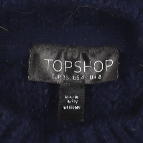Topshop Women's Blue Pullover Jumper High Neck, Size 8