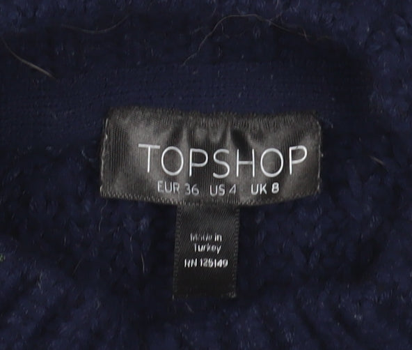 Topshop Women's Blue Pullover Jumper High Neck, Size 8