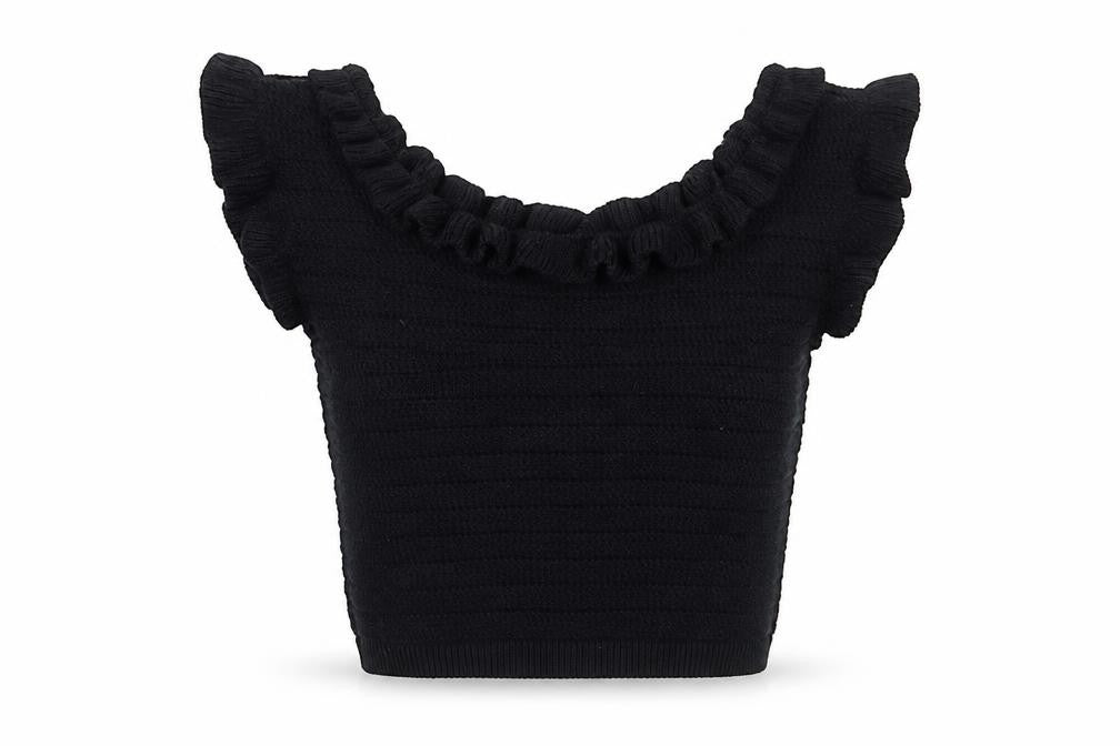 Front view of H&M Women's Black Ruffle Knit Blouse -, size 12