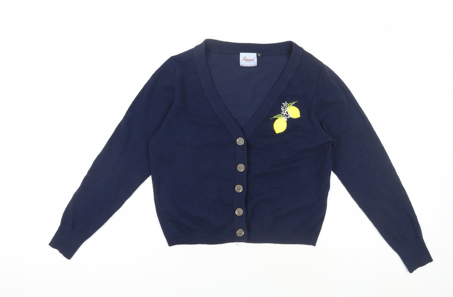 Banned Retro Women's Blue XL Cardigan with Lemons