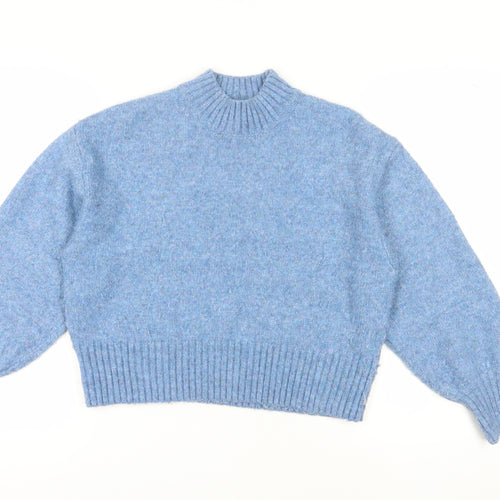 Monki Women's Blue Mock Neck Pullover Jumper, M