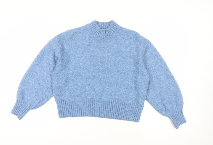 Monki Women's Blue Mock Neck Pullover Jumper, M