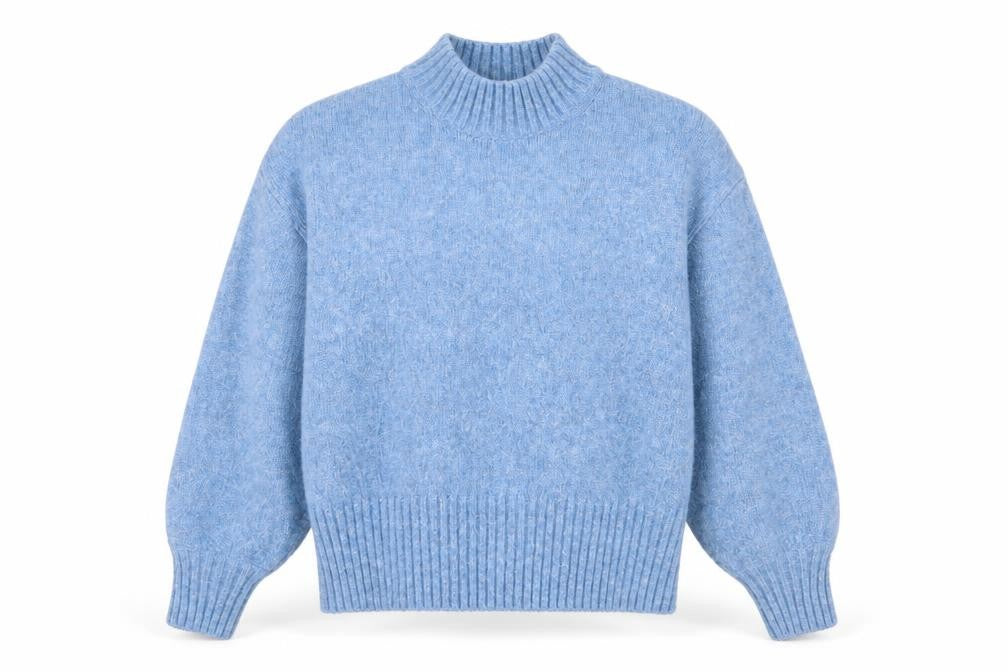 Front view of Monki Women's Blue Mock Neck jumper, M
