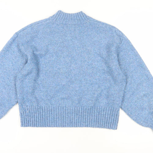 Monki Women's Blue Mock Neck Pullover Jumper, M