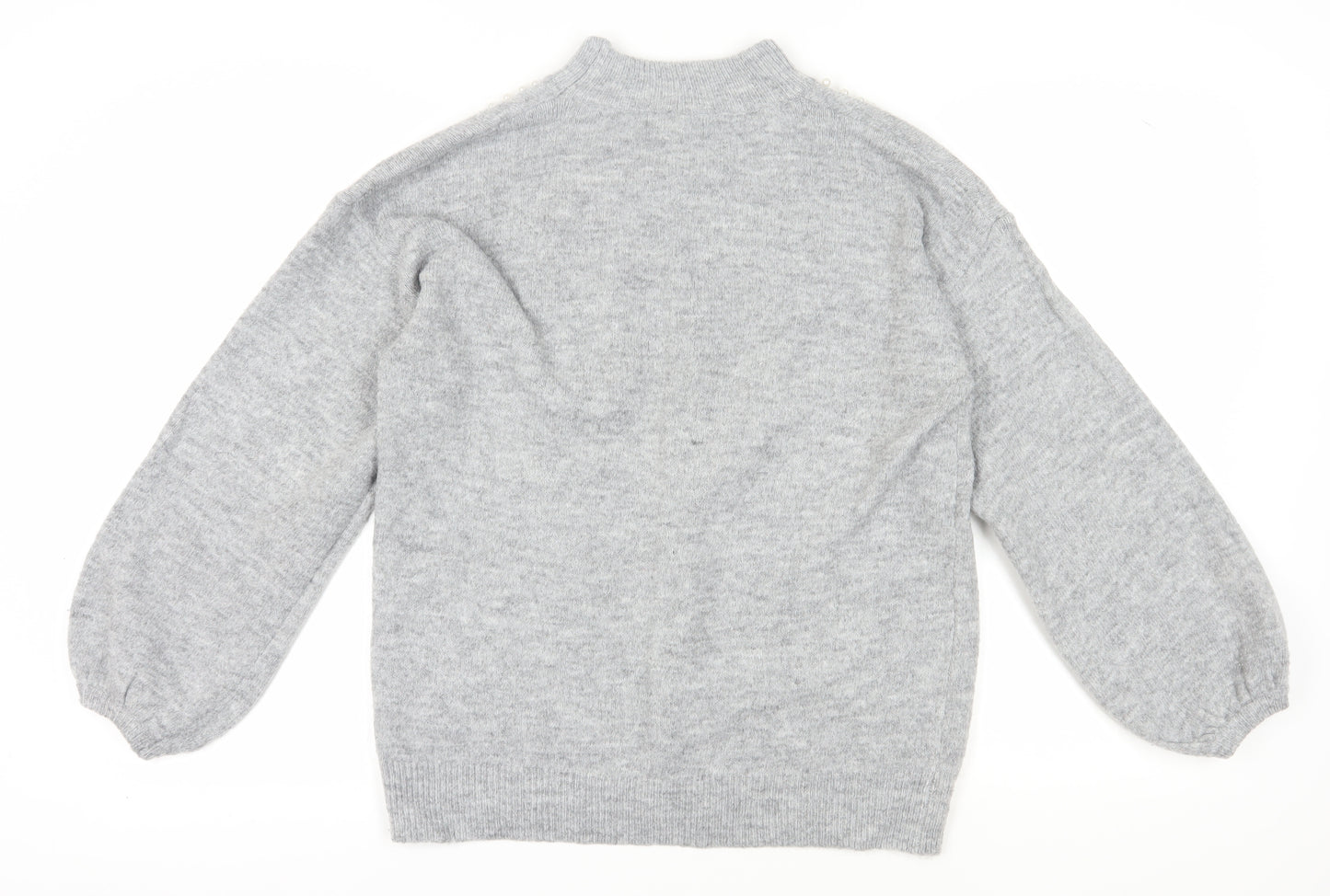 Quiz Women's Grey Beaded Mock Neck Pullover Jumper M