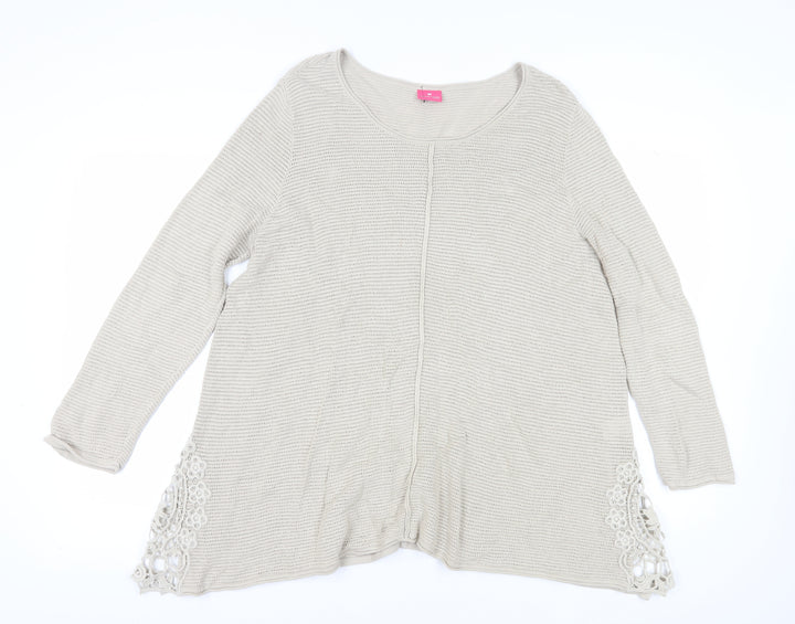 Together Women's Beige Crochet Accent Cardigan L
