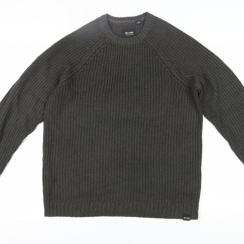 Only & Sons Men’s Green Chunky-Knit Pullover Jumper M