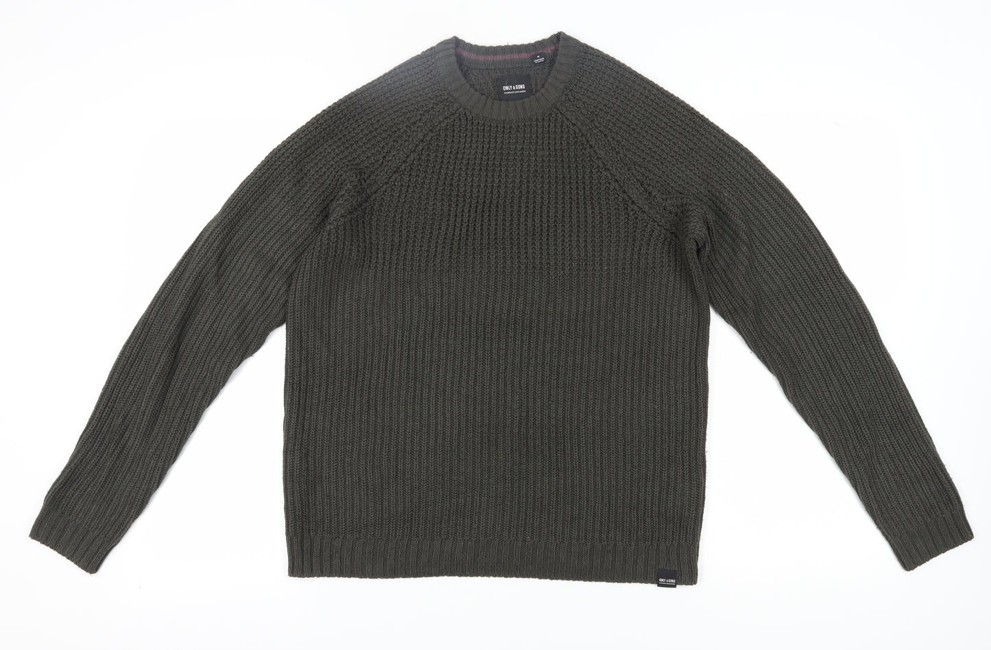 Only & Sons Men’s Green Chunky-Knit Pullover Jumper M