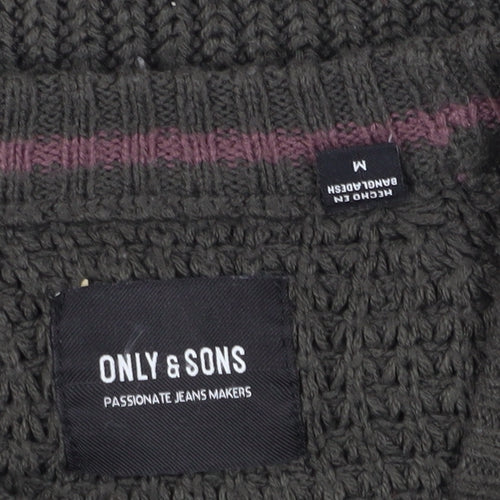 Only & Sons Men’s Green Chunky-Knit Pullover Jumper M