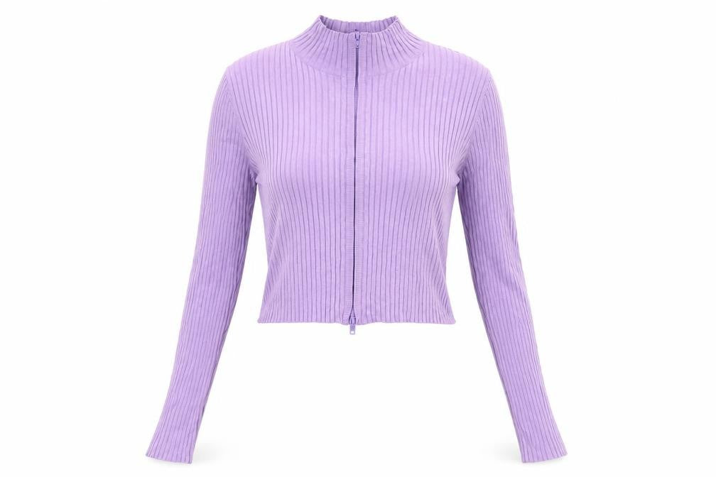 Front view of Monki Women's Purple Cropped Knit Blouse M