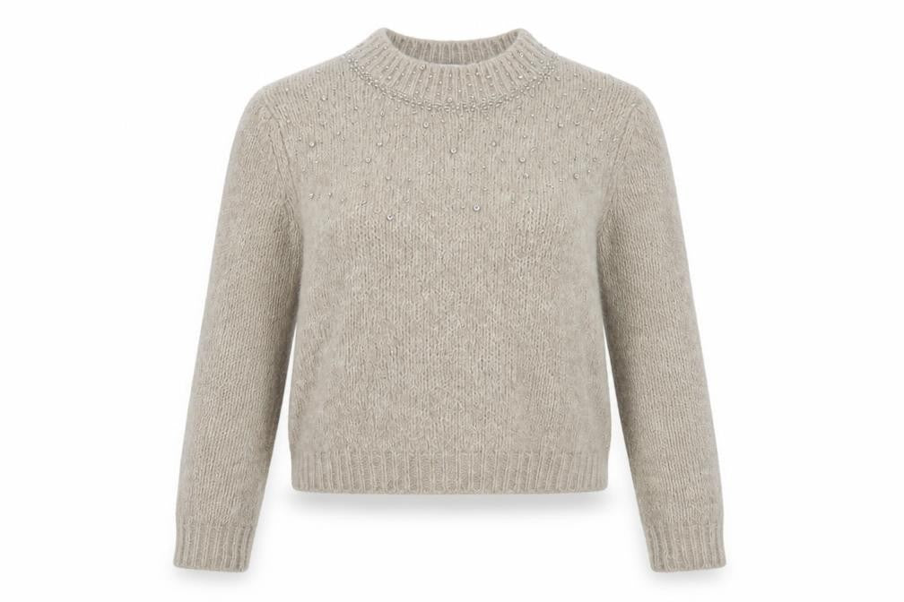 Front view of Zara Women's Beige Beaded jumper, size S
