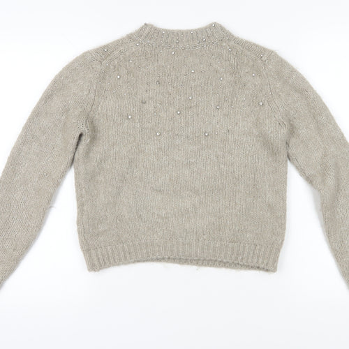 Zara Women's Beige Beaded Pullover Jumper Size S