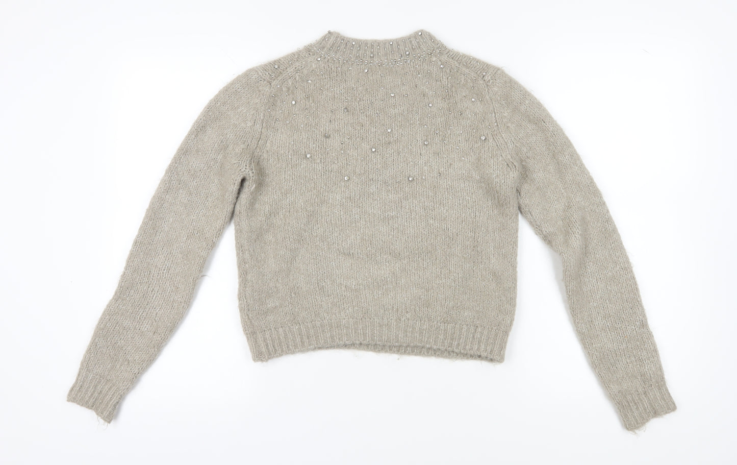 Zara Women's Beige Beaded Pullover Jumper Size S