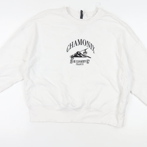 H&M White Graphic Pullover Sweatshirt M Unisex