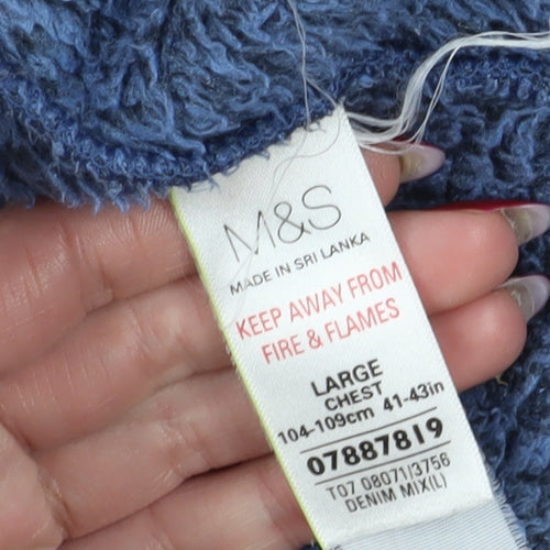 Marks and Spencer Men's Blue Fleece Hooded Sweatshirt L