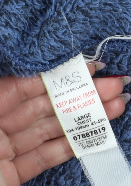 Marks and Spencer Men's Blue Fleece Hooded Sweatshirt L