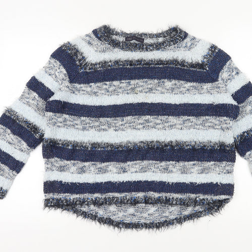 Marks and Spencer Women's Blue Striped Chunky Knit Jumper - Size 18