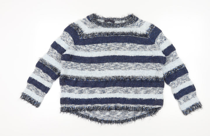 Marks and Spencer Women's Blue Striped Chunky Knit Jumper - Size 18