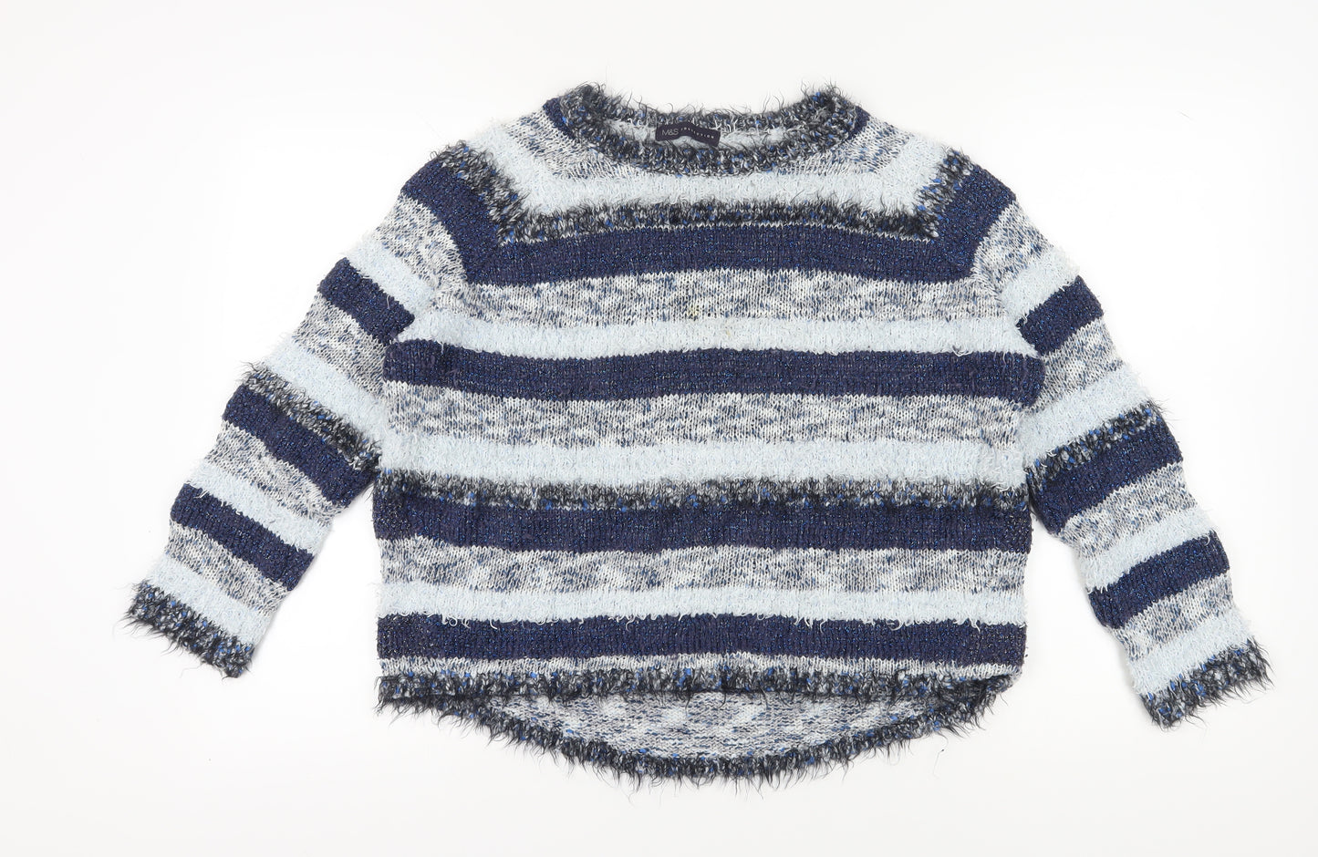 Marks and Spencer Women's Blue Striped Chunky Knit Jumper - Size 18