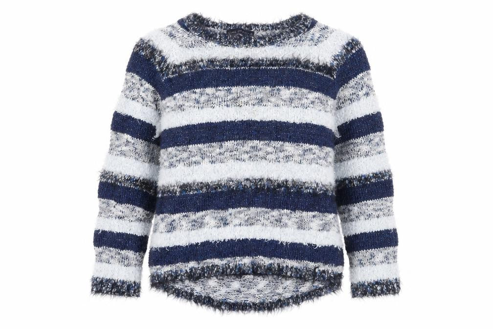 Front view of Marks & Spencer Women's Blue Striped Chunky Knit Jumper -, size 18