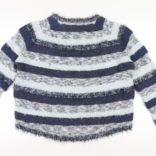 Marks and Spencer Women's Blue Striped Chunky Knit Jumper - Size 18