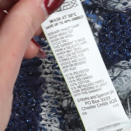 Marks and Spencer Women's Blue Striped Chunky Knit Jumper - Size 18