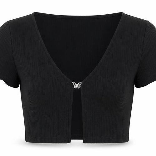 H&M Women’s Black Cropped T-Shirt, Size S