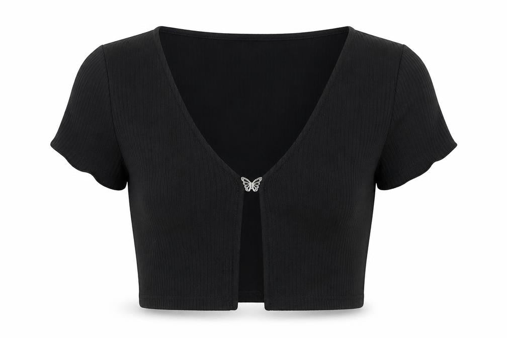 H&M Women’s Black Cropped T-Shirt, Size S