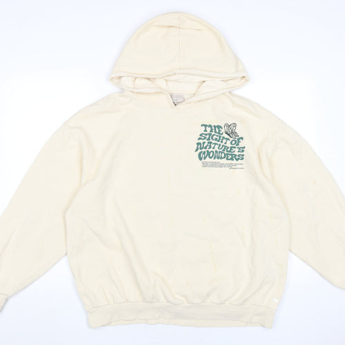 Pull&Bear Ivory Teen Pullover Hoodie M, Graphic Print