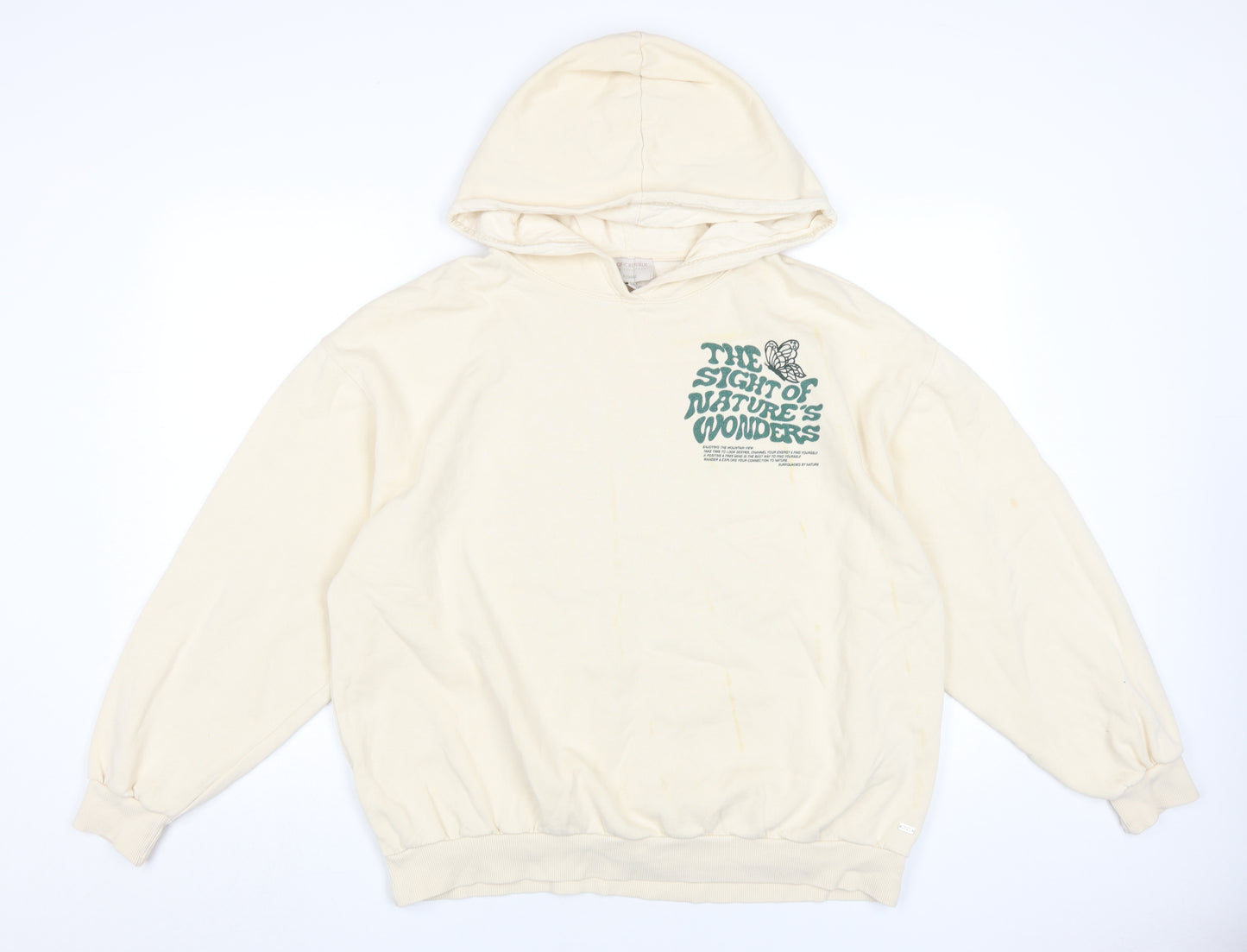 Pull&Bear Ivory Teen Pullover Hoodie M, Graphic Print