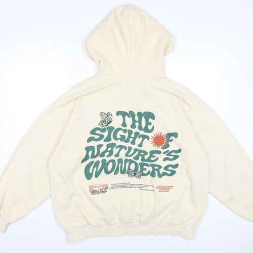 Pull&Bear Ivory Teen Pullover Hoodie M, Graphic Print