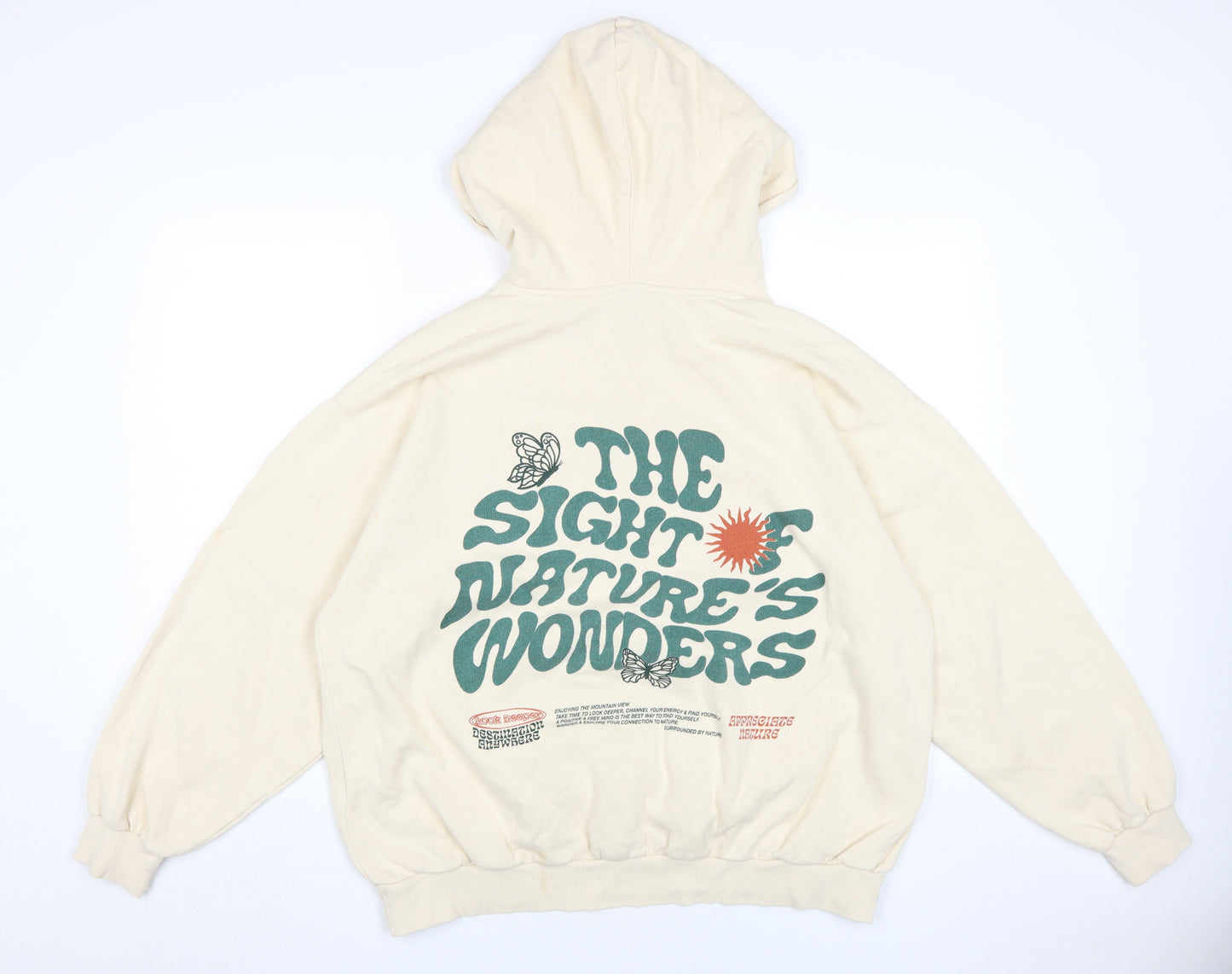 Pull&Bear Ivory Teen Pullover Hoodie M, Graphic Print
