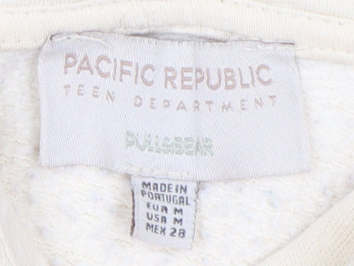 Pull&Bear Ivory Teen Pullover Hoodie M, Graphic Print