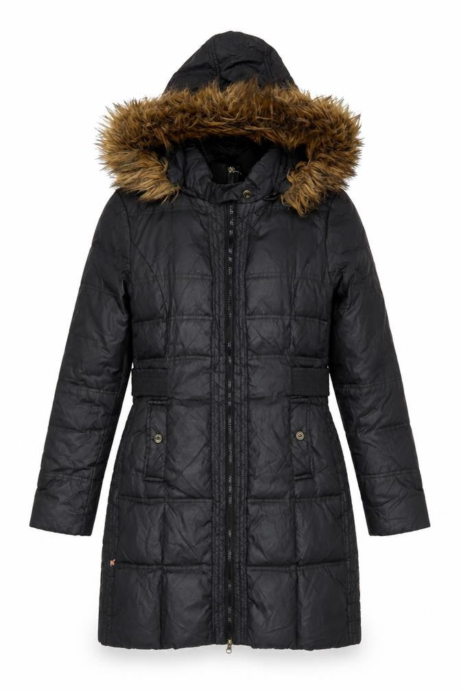 Front view of Larry Levine Women's Black S Puffer Coat, Hooded & Lined