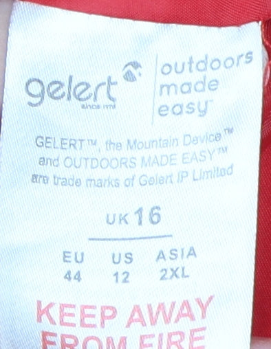 Gelert Red Unisex Parka Jacket, Size 16, Hooded, Spring/Autumn