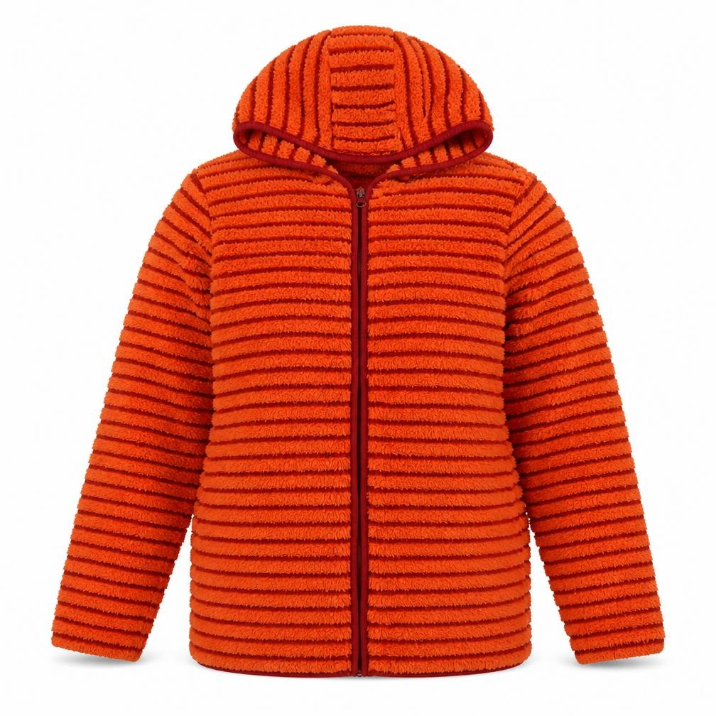 Front view of Peter Storm girls’ orange striped hooded jacket 13 years