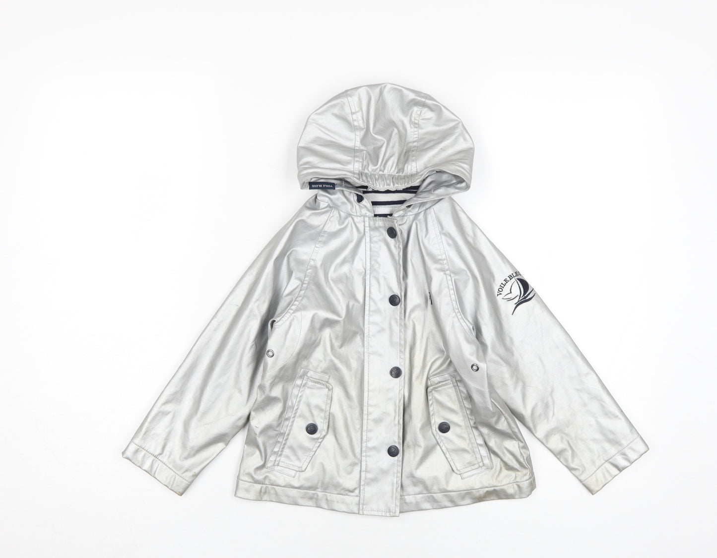 Voile Bleue Girls Silver Hooded Rain Coat 4 Years