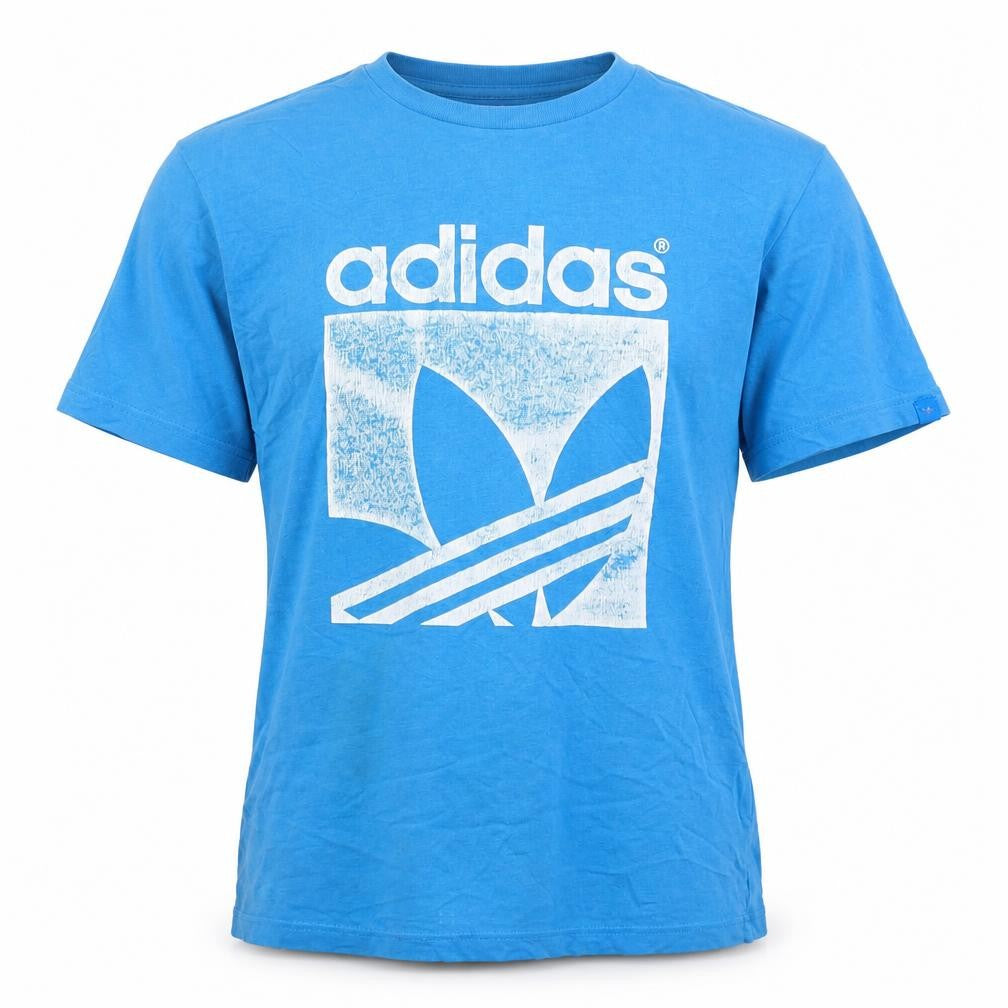Front view of Adidas Men’s Blue Graphic Logo T-Shirt Medium