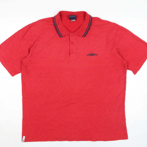 Umbro Men's Red Polo Shirt L - Classic Solid Short Sleeve