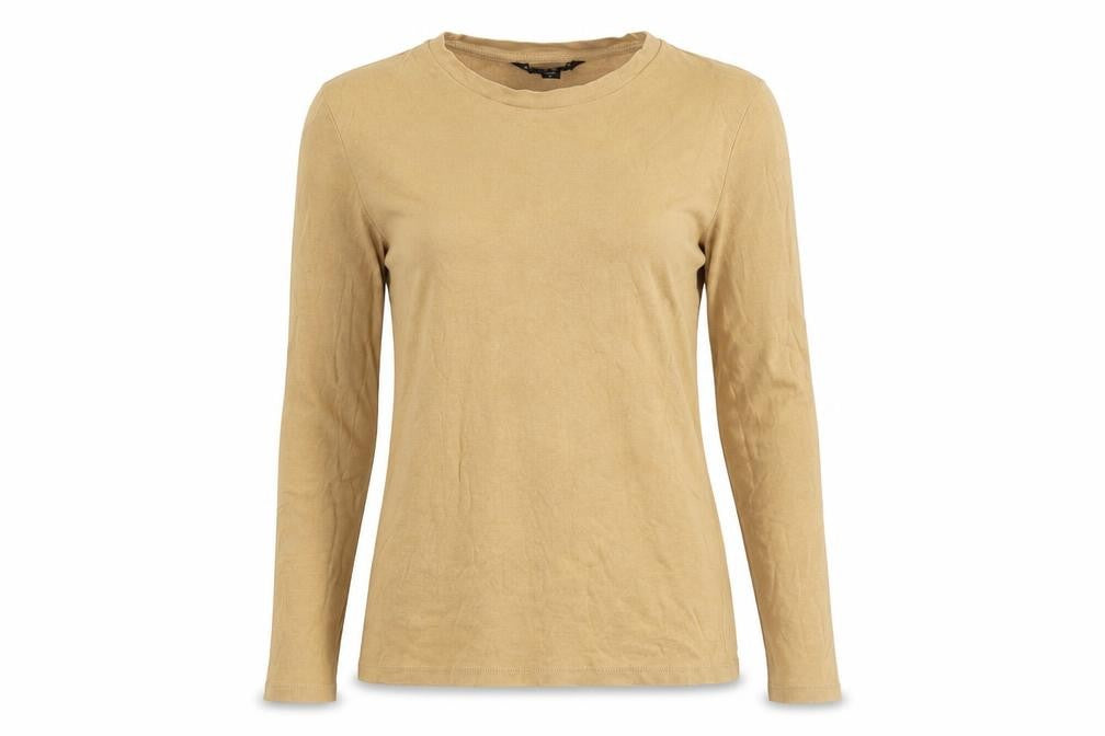 Front view of Brave Soul Women's Beige Long Sleeve Basic Top